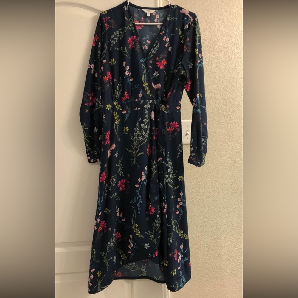 Time and Tru Navy Floral Midi Wrap Dress